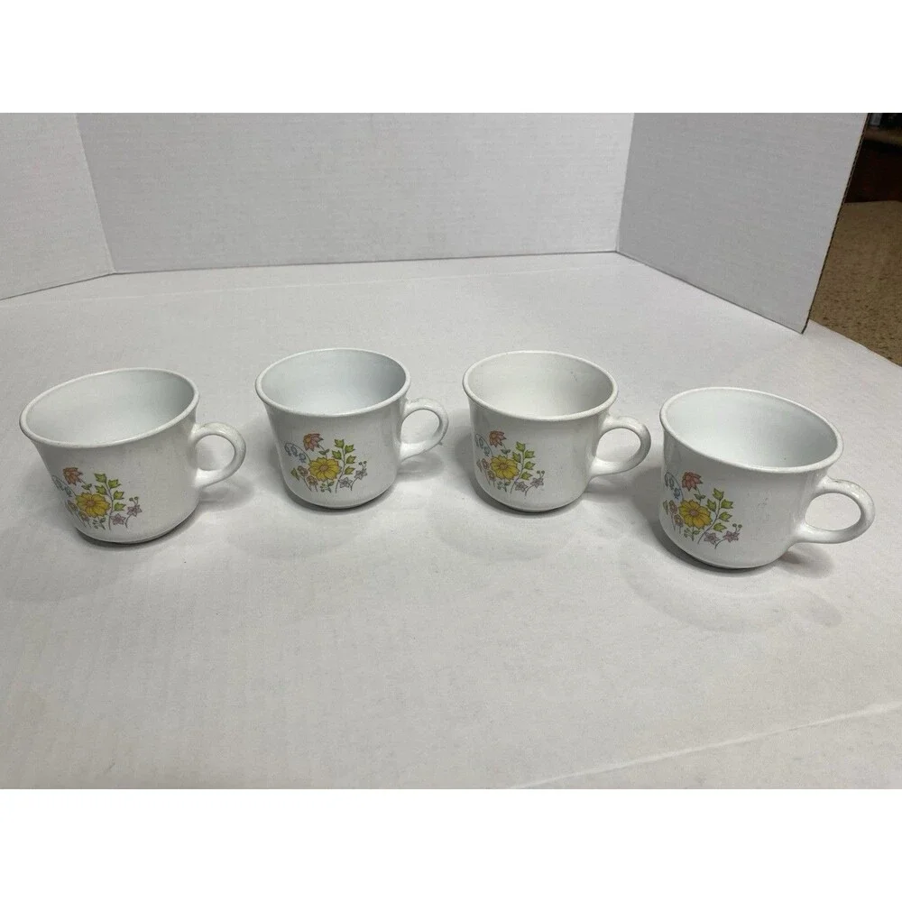 Corning Ware Corelle Spring Meadow Pattern Coffee/Tea Cups Set of 4